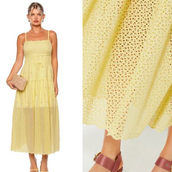 NWT Ulla Johnson Isadore Midi Dress Yellow Eyelet Preppy Beach Party Size 2 - Picture 11 of 16